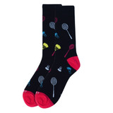 Men's Badminton Rackets Shuttlecocks Pattern Premium Crew Novelty Socks - Black Red