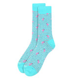 Men's Flamingo Striped Pattern Premium Crew Novelty Socks - Turquoise