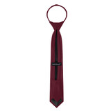 Boy's 14" Ready Made Solid Color Pre-Tied Zipper Neck Tie - Burgundy