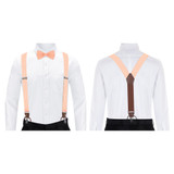 Men's Polka Dot Y-Back Suspenders Braces Convertible Leather Ends and Clips - Peach