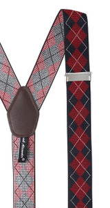 Men's Argyle Y-Back Suspenders Braces Convertible Leather Ends Clips - Navy White Red