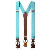 Men's Polka Dot Y-Back Suspenders Braces Convertible Leather Ends and Clips - Aqua