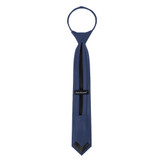 Boy's 14" Ready Made Solid Color Pre-Tied Zipper Neck Tie - Steel Blue