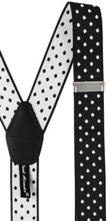 Men's Large Dots Y-Back Suspenders Braces Convertible Leather Ends Clips - Black White