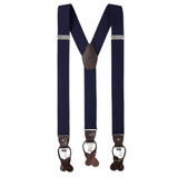 Men's Solid Elastic Y-Back Suspenders Braces Convertible Leather Ends Clips - Navy
