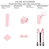 Men's Polka Dot Y-Back Suspenders Braces Convertible Leather Ends and Clips - Light Pink