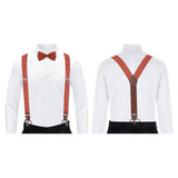 Men's Polka Dot Y-Back Suspenders Braces Convertible Leather Ends and Clips - Rust
