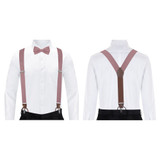 Men's Solid Fabric Suspenders Braces Convertible Leather Ends and Clips Y-Back - Dusty Rose