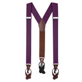 Men's Solid Fabric Suspenders Braces Convertible Leather Ends and Clips Y-Back - Eggplant Purple