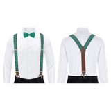 Men's Polka Dot Y-Back Suspenders Braces Convertible Leather Ends and Clips - Forest Green