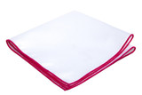 White Pocket Square Embroidered Edge - Fuchsia Pink