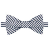 Seersucker Striped Self-Tie Bow Tie - Navy Blue