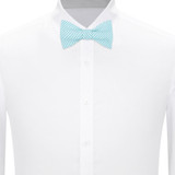 Seersucker Striped Self-Tie Bow Tie - Turquoise