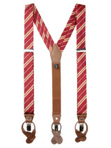 Woven Double Gold Stripe Suspenders - Burgundy