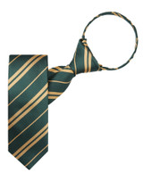 Kid's Woven Double Gold Stripe14 inch Zipper Tie - Hunter