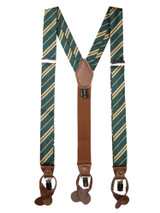 Woven Double Gold Stripe Suspenders - Hunter