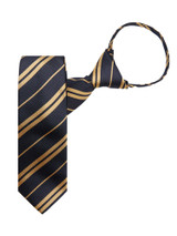Kid's Woven Double Gold Stripe14 inch Zipper Tie - Navy