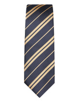 Woven Double Gold Stripe Slim Tie - Navy