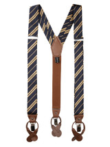 Woven Double Gold Stripe Suspenders - Navy