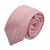 Seersucker Striped Slim Tie - Red