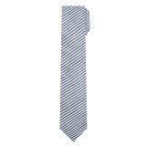 Seersucker Striped Slim Tie - Navy Blue