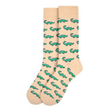 Men's Roaming Alligator Pattern Crew Novelty Socks - Beige