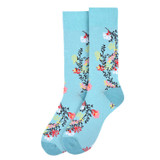 Pair of Men's Floral Pattern Crew Socks - Sky Blue