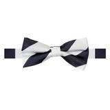 Banded Wide Stripes Bow Tie - White Navy