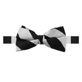 Banded Wide Stripes Bow Tie - Silver Black