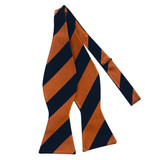 Silk Wide Stripes Self-Tie Bow Tie - Orange Navy