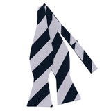 Silk Wide Stripes Self-Tie Bow Tie - Silver Navy