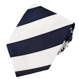 Men's 1-Inch Stripes School College Extra Long Neck Tie - White Navy
