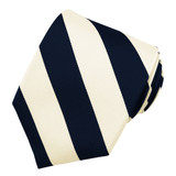 Silk Wide-Striped Tie - Off-White Navy