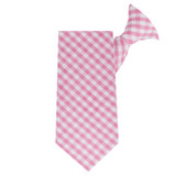 Young Boys' Gingham Checkered Pattern 11 inch Pre-Tied Clip-On Neck Tie - Pink