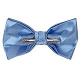 Solid Tonal Stripe Clip-On Bow Tie - Baby Blue