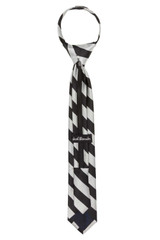 Kid's Woven Striped 14 inch Zipper Tie - Silver Black