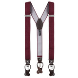 Men's Small Dots Y-Back Suspenders Braces Convertible Leather Ends Clips - Burgundy White