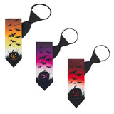 Men's Jack-O'-Lantern Pumpkin Bats Happy Halloween Pre-Tied Zipper Neck Tie - Yellow