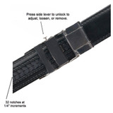 Men's Genuine Leather Ratchet Track Belt with Sleek Single Stripe Click Buckle - Black