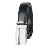 Men's Genuine Leather Ratchet Track Belt with Sleek Single Stripe Click Buckle - Black