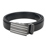 Men's Genuine Leather Ratchet Track Belt with Fancy 4-Stripe Click Buckle - Black