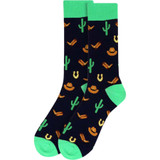 Men's Wild West Cactus and Cowboy Classic Pattern Crew Novelty Socks - Black/Green Men's Wild West Cactus and Cowboy Classic Pattern Crew Novelty Socks - Black/Green