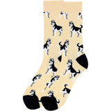 Men's Standing Tall Siberian Husky Dog Pattern Crew Novelty Socks - Beige