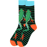 Men's Hopping Frog Across Stripes Pattern Crew Novelty Socks - Black