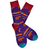 Men's Mysterious and Playful Aztec Bear Pattern Crew Novelty Socks - Purple