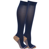 Solid Colored Microfiber Nylon Copper Ion Infused Yarn Knee-High Compression Socks - Navy Blue