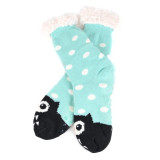 Women's Cute Owl Plush Polka Dots Pattern Fuzzy Sherpa Slipper Socks - Light Blue