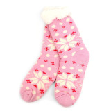 Women's Snowflakes Fuzzy Pattern Plush Sherpa Slipper Socks - Pink White