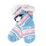 Girls' Youth Penguin Plush Fuzzy Sherpa Slipper Socks - Baby Blue Baby Pink