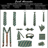 Woven Double Stripe Men's Neck Tie - Hunter Green Gold